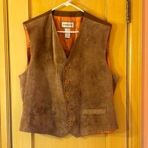 Claiborne Tan Suede Vest with Orange Lining Size Large